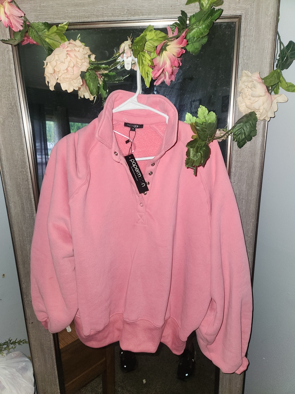 Papermoon Pink Snap-Front Pullover Sweatshirt